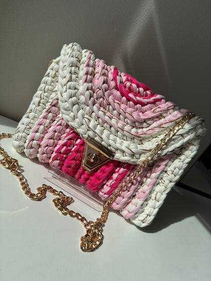 Sac Sanae tricolore blanc laiteux/rose/fushia