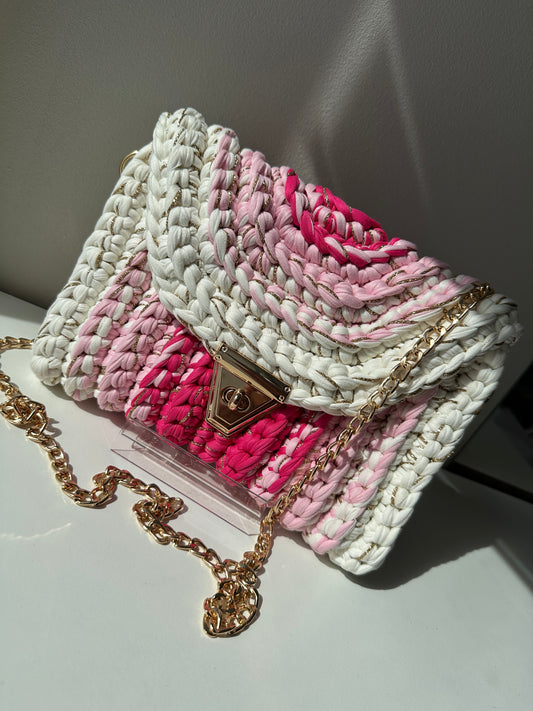 Sac Sanae tricolore blanc laiteux/rose/fushia
